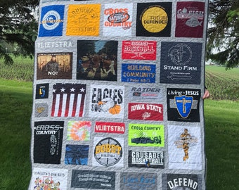 T Shirt Quilt, DEPOSIT ONLY, Graduation Gift, Clothing Throw, Tee Shirt Blanket, Memory Quilt, High School Remembrance, College Dorm Bedding