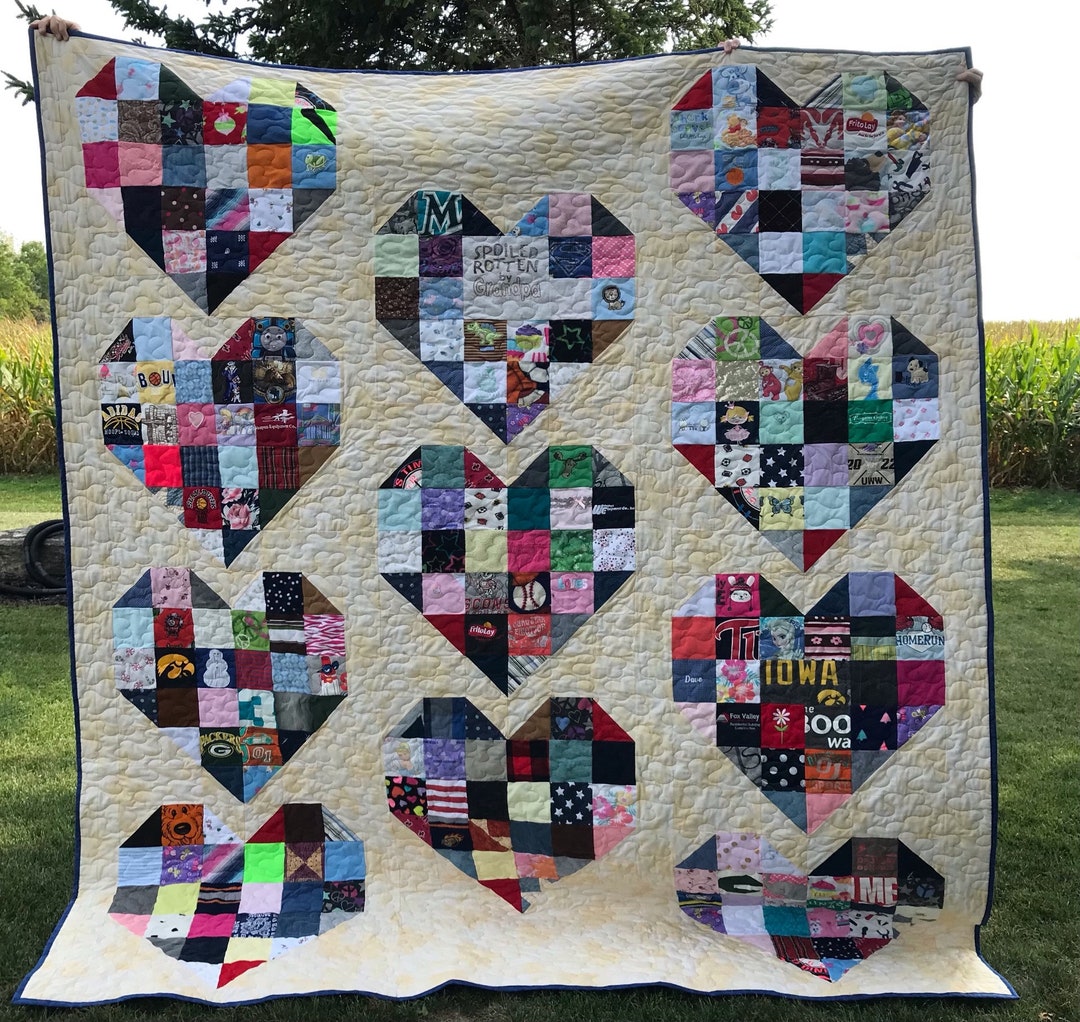 Memorial Patterns Memory Quilt - DEPOSIT - Heart Memorial Blanket - Remembrance Gift - in ...
