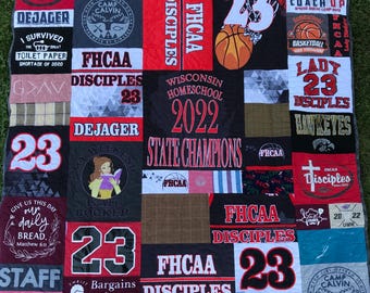 Trapunta di magliette, ricordo del diploma di scuola superiore, SOLO ACCONTO, coperta di magliette, trapunta personalizzata di abiti, coperta commemorativa, trapunta dei ricordi