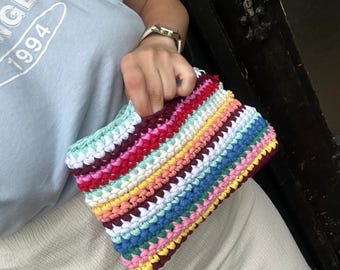 Borsa all'uncinetto multicolore / Borsa tote all'uncinetto colorata / Borsa a mano in cotone fatta a mano / Borsa all'uncinetto di colore personalizzato