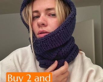 Hochwertiger Kapuzenschal aus 100 % extrafeiner Merinowolle, weiche Sophie-Strickkapuze, luxuriöse Wintermütze