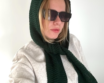 Sciarpa con cappuccio lavorata a maglia fatta a mano, sciarpa con cappuccio in cotone Sophie, calda e accogliente per l'inverno.