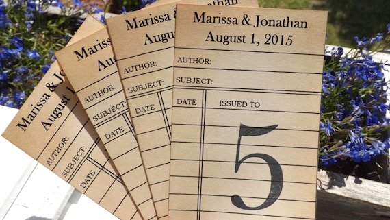 Library card Wedding Table Number Personalize library cards, Library Card table numbers ave The Date invitation library wedding theme Il_570xn