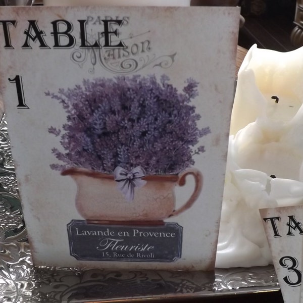 Lavender table numbers, garden table number, Purple Wedding, Victorian table number cards, Garden Wedding, Beach wedding, Lavender basket