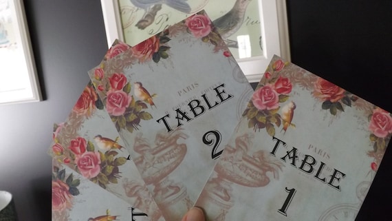 Floral Birds table numbers, Birds Floral wedding table, Garden cards, Victorian table number cards, floral birds, Beach wedding Il_570xn