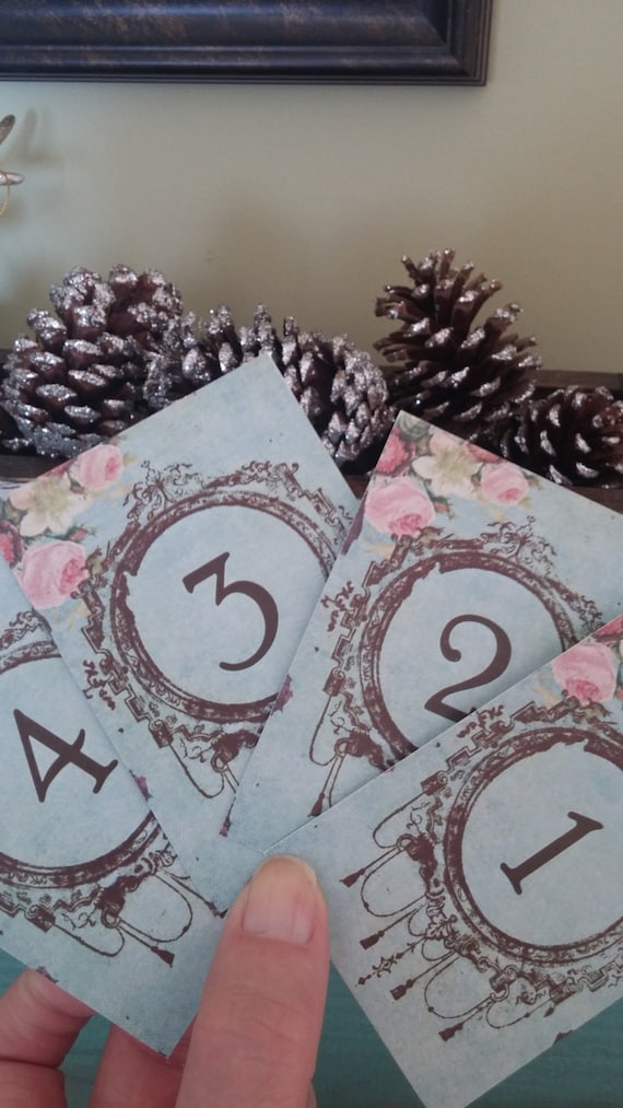 Turquoise Table numbers wedding vintage flowers teal cards Table Numbers Wedding Table Numbers French wedding theme Il_570xn