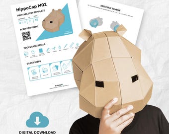 Hippo Low Poly Cardboard Papercraft Template | 3D Animal Model PDF DIY Pattern