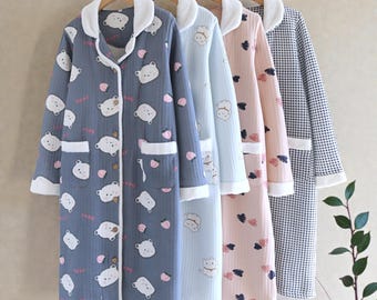 Camisón de forro polar para mujer, largo, con estampado de dibujos animados, suave y acogedor, ideal para estar en casa, regalo de cumpleaños para el Día de la Madre.