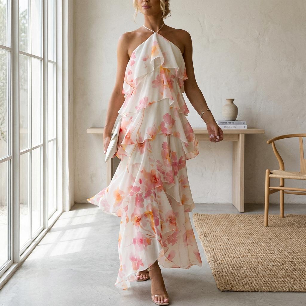 Pink Ruffle Maxi Dress - Etsy Pink Ruffle Maxi Dress - Etsy