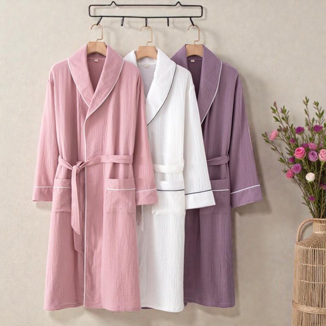 Beight Outdoor Robe Womens Cotton Bathrobe Lightweight Long Gauze Robe Spring Summer ...