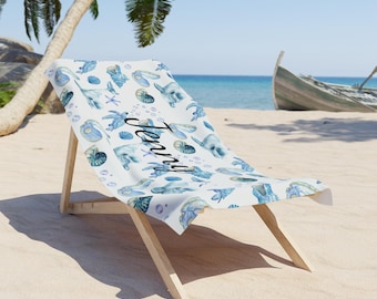 Personalized Blue Seashell Beach Towel