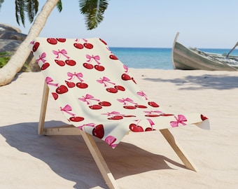 Pink Bow Cherries Beach Towel