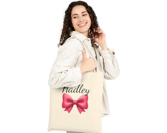 Personalized Pink Bow Tote Bag