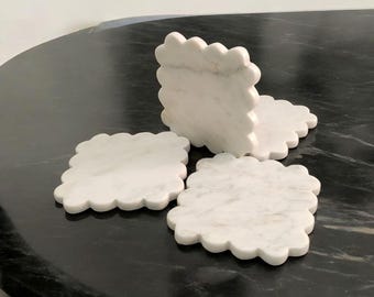 Luxury White Marble Coaster Set | Natural Marble Coaster | White Stone Coasters | Coffee Table Decor | Housewarming Gift Stone Gift for Her