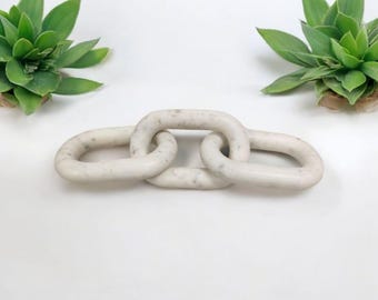Escultura de cadena de mármol blanco / Arte minimalista con eslabones / Detalle decorativo contemporáneo para el hogar / Decoración de mármol para el hogar / Arte moderno con cadenas / Cadena de piedra hecha a mano