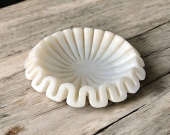 White Marble Ruffle Bowl | Wavy & Decorative Marble Bowl | Marble Key Bowl | Marble Bowls | White Decorative Bowls | Fluted Scalloped Bowl