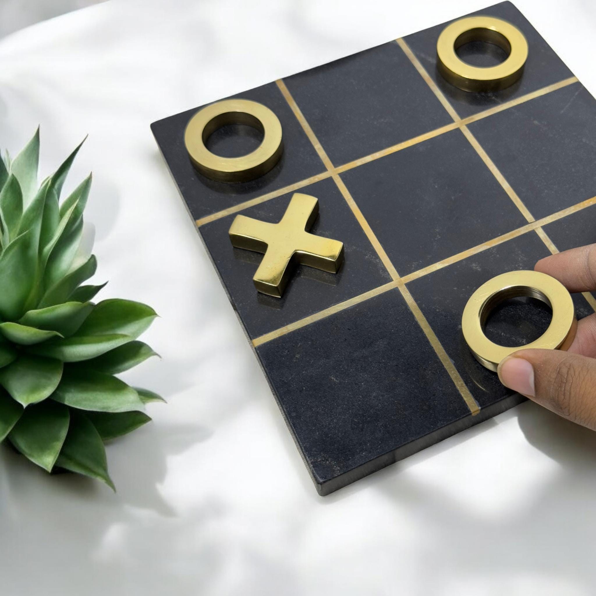 Black & Gold XO Marble Tic Tac Toe | 8x8 Luxury Handcrafted Board