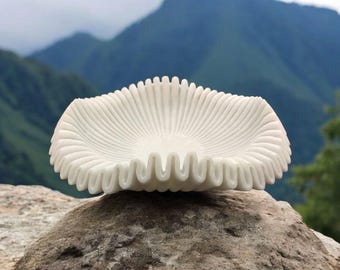Marble Bowl | Marble Fruit Bowl | Marble Ruffle Bowl | Decorative Scallop Bowl | Fruit Bowl | Birthday Gift | Decorative Marble Fluted Bowl