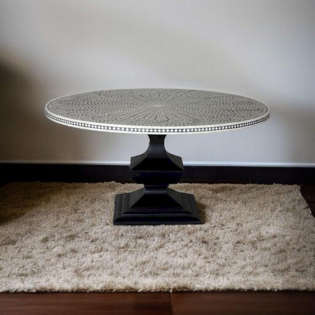 Bone Inlay Circular Table Bone Inlay Floral Dining Table | Round Bone Inlay Wooden Modern Dining ...