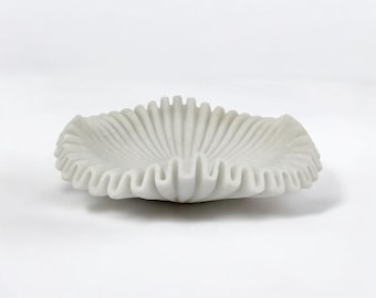 Handcrafted Marble Ruffle Bowl | Antique Scallop Bowl | Fruit Bowl | Decorative Flower Bowl | Marble Urli | Stone Housewarming Wedding Gift
