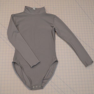 Superhero mock turtleneck Leotard in Bat Grey with zipper, snap crotch and front modesty panel.