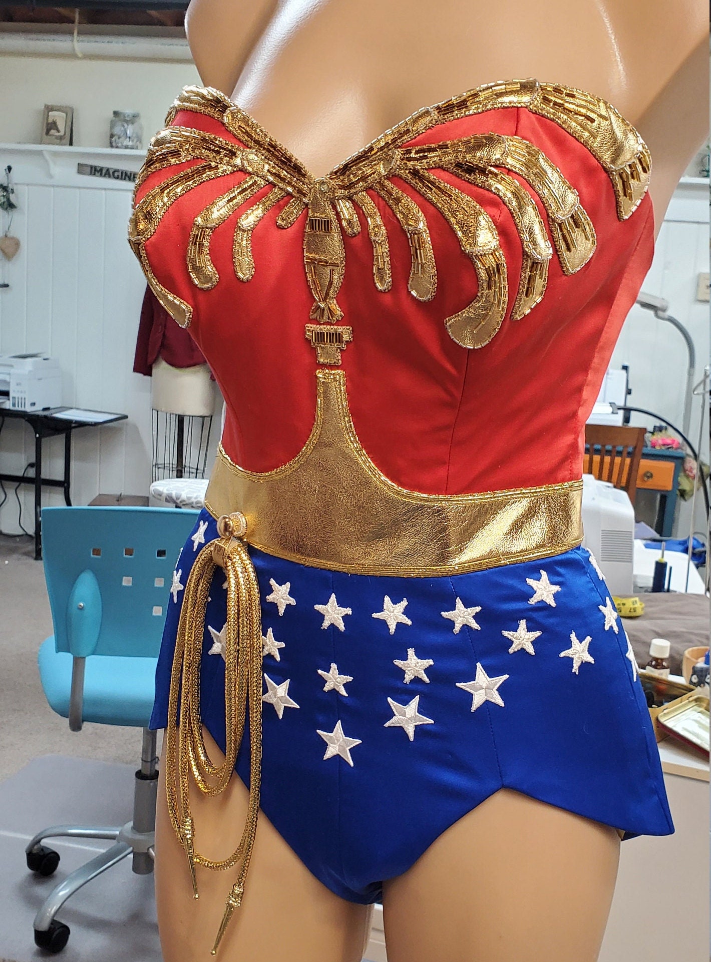 Full Classic Lynda Carter Season 2 Wonder Woman Costume: Emblem Corset Belt  Tiara Cuffs and Your Choice of Bottoms WITH Cape , wonder woman costume 
