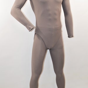 Superhero mock turtleneck Leotard in Bat Grey with zipper, snap crotch and front modesty panel.