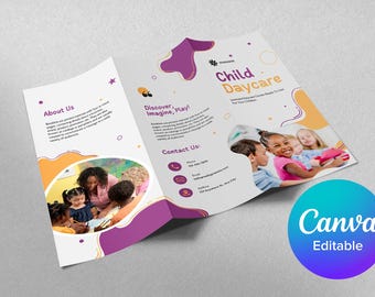 Brochura tríptica para creche | Modelo de marketing para creche para impressão | Modelo do Canva