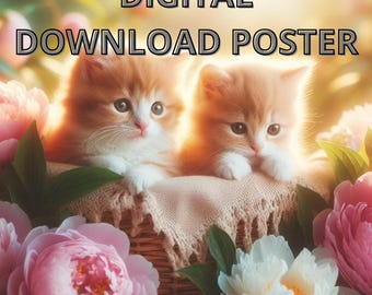 Dos gatitos entre flores – Arte de pared para habitación infantil (Descarga digital)