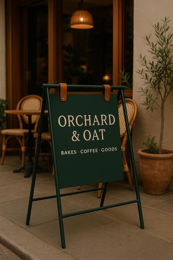 Custom A-Frame Sidewalk Sign for Business – Double-Sided Outdoor Metal Shop & Café Advertising Signage,