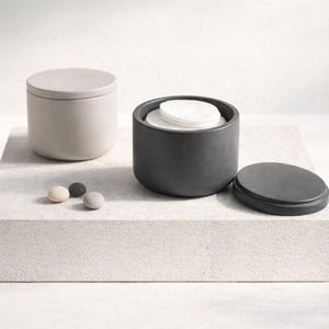 Bote de hormigón para baño con tapa: almacenamiento de joyas y accesorios, hecho a mano, diseño minimalista, idea para regalo.