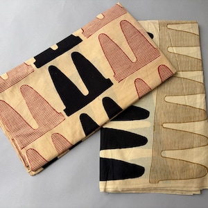Abstract Geometric Hand Block Print Cotton Fabric, Yellow Red Modern Comb Voile Material by the Yard, Indian Sanganeri Artisan Sewing Cloth
