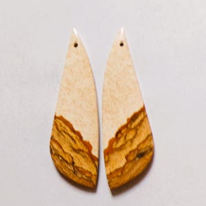 33.10 Cts Natural Picture Jasper Drilled Cabochon Match Pair Gemstone 46X14MM 02