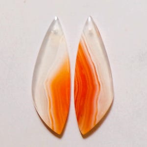 33.45 Cts Natural Orange Banded Agate Drilled Cabochon Match Pair 40X13MM 30