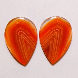 45.00 Cts Natural Orange Banded Agate Drilled Cabochon Match Pair 33X23MM 12