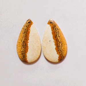 Paire de pierres précieuses allumettes en jaspe naturel 52,60 cts, percées dans un cabochon 40 x 22 mm 41
