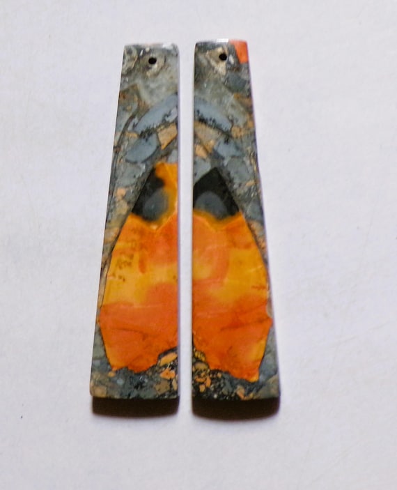 58.25 Cts Natural Maligano Jasper Drilled Cabochon Match Pair Gemstone 52X13MM