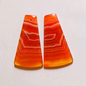 34.30 Cts Natural Orange Banded Agate Drilled Cabochon Match Pair 33X18MM 17