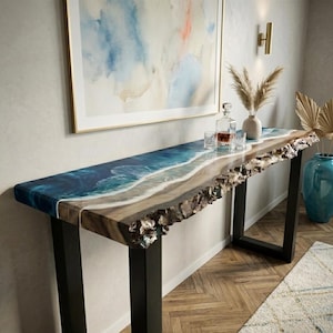 Anpassat epoxihartskonsolbord, entrébord, hallbord, accentbord, epoxihartsbord, vardagsrumsbord, smalt konsolbord