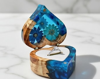 Ocean Resin Ring Box, Heart Shaped Proposal Ring Box, Engagement Ring Box, Wedding Proposal Box, Gift For Her