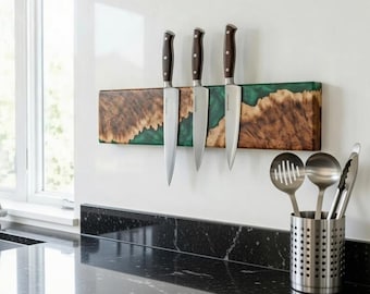Custom Epoxy Resin Magnetic Knife Holder | Wooden Knife Holder | Kitchen Knife Organizer | Magnetic Knife Strip