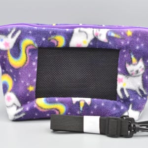 READY TO SHIP!! Celestial Caticorn Fleece Bonding Pouch, Bag or Purse w/Screen for Hedgehog, Rat, Sugar Gliders or Small Pet