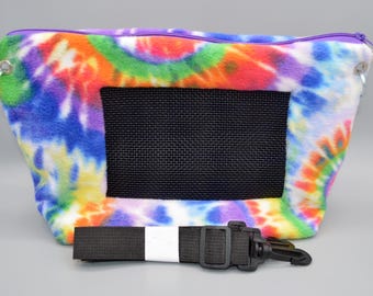 READY TO SHIP!! Purple Tie Dye Fleece Bonding Pouch, Bag or Purse w/Screen for Hedgehog, Rat, Sugar Gliders or Small Pet
