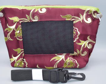 NEW! Burgundy Vine Satin Satin Embroidered Brocade Bonding Pouch, Bag or Purse w/Screen for Hedgehog, Rat, Sugar Gliders or Small Pet