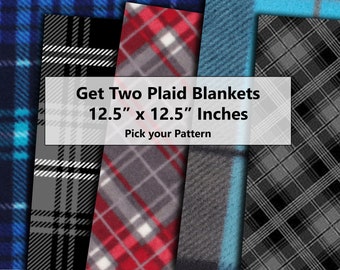 Get Two (12.5 x 12.5 Inch) Plaid Blankets, Great for Nesting/Sleep Areas for Small Animals (Unfinished Edge)