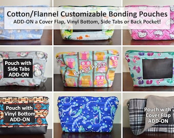 Cotton or Flannel Zippered Bonding Pouches with Screen and Adjustable Strap for Hedgehog, Rat, Sugar Gliders or Small Pet