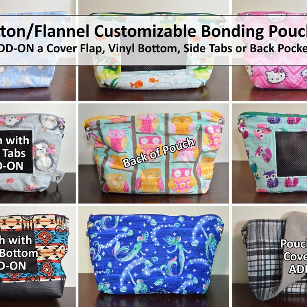 Cotton or Flannel Zippered Bonding Pouches with Screen and Adjustable Strap for Hedgehog, Rat, Sugar Gliders or Small Pet