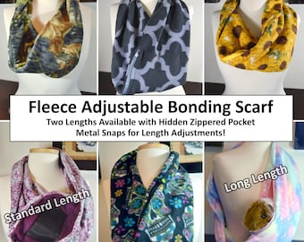 Fleece Bonding Scarf with Adjustable Length Snaps and Hidden Zippered Pocket for Sugar Gliders, Rats, Hedgehogs & Other Exotics