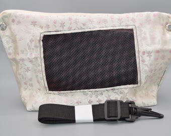 Discount Due to Wonky Screen Light Pink Floral Satin Embroidered Bonding Pouch, Bag or Purse w/Screen for Hedgehog, Rat, Sugar Gliders