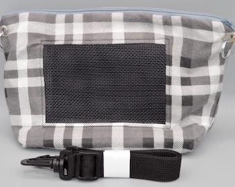 READY TO SHIP! Gray Plaid Flannel Bonding Pouch, Bag or Purse w/Screen for Hedgehog, Rat, Sugar Gliders or Small Pet